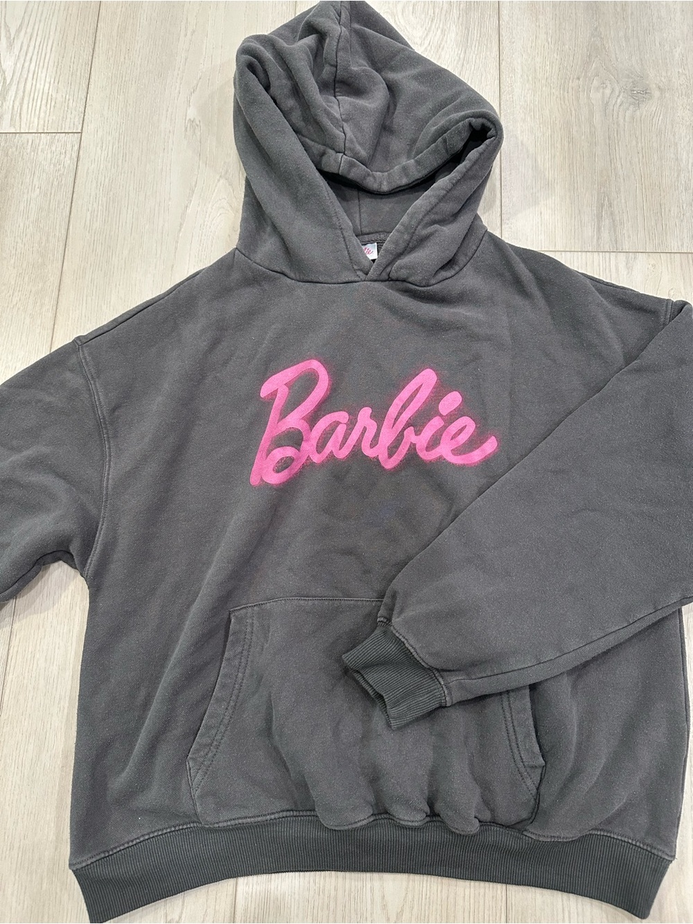 Barbie x Cotton On Gray Hoodie Pink Logo Size Small